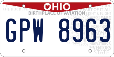 OH license plate GPW8963