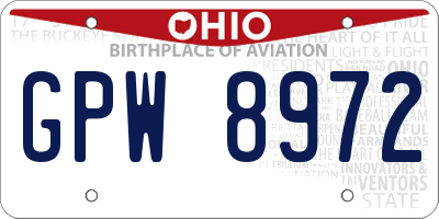 OH license plate GPW8972