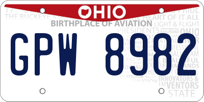 OH license plate GPW8982