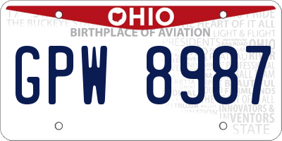 OH license plate GPW8987
