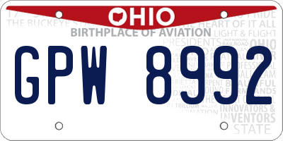 OH license plate GPW8992