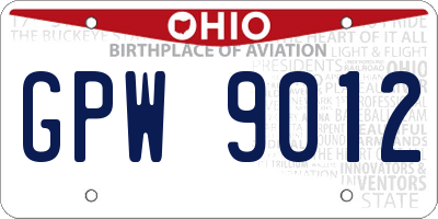 OH license plate GPW9012