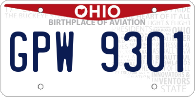 OH license plate GPW9301