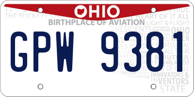 OH license plate GPW9381