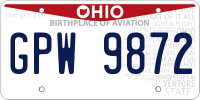OH license plate GPW9872