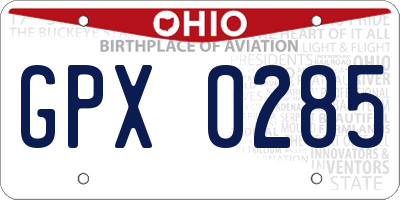 OH license plate GPX0285