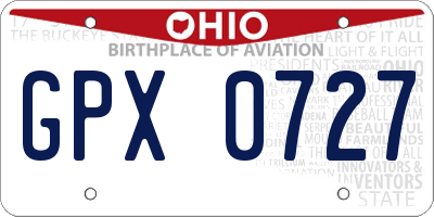 OH license plate GPX0727