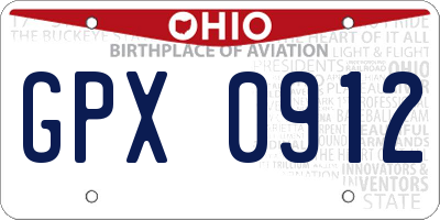 OH license plate GPX0912