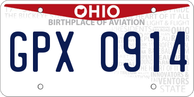 OH license plate GPX0914