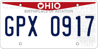 OH license plate GPX0917