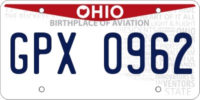 OH license plate GPX0962