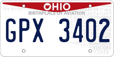 OH license plate GPX3402