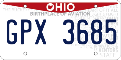 OH license plate GPX3685
