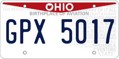 OH license plate GPX5017