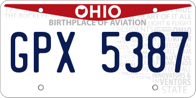 OH license plate GPX5387