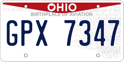 OH license plate GPX7347
