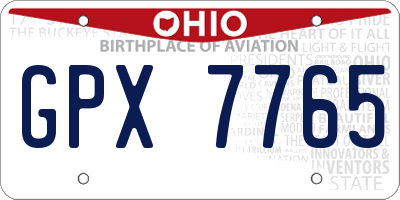 OH license plate GPX7765