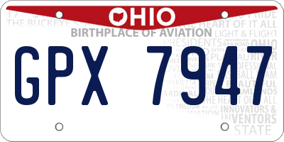 OH license plate GPX7947
