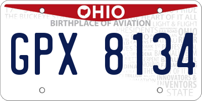 OH license plate GPX8134