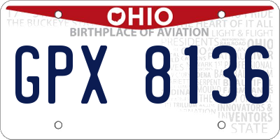 OH license plate GPX8136