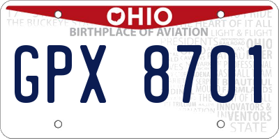 OH license plate GPX8701