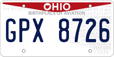 OH license plate GPX8726
