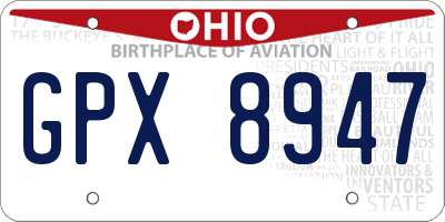 OH license plate GPX8947