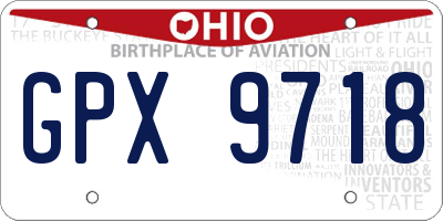 OH license plate GPX9718