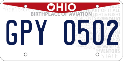 OH license plate GPY0502
