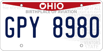 OH license plate GPY8980