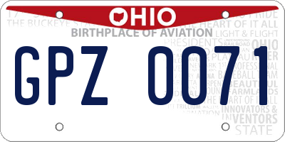 OH license plate GPZ0071