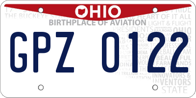 OH license plate GPZ0122