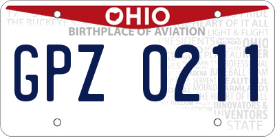 OH license plate GPZ0211
