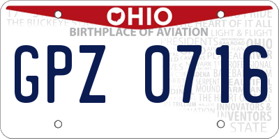 OH license plate GPZ0716