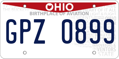 OH license plate GPZ0899