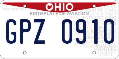 OH license plate GPZ0910