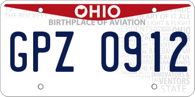 OH license plate GPZ0912