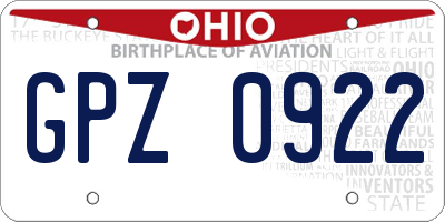 OH license plate GPZ0922
