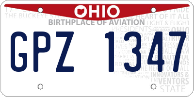 OH license plate GPZ1347