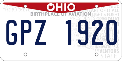 OH license plate GPZ1920
