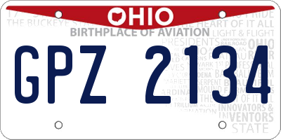 OH license plate GPZ2134