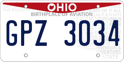 OH license plate GPZ3034
