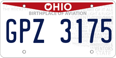 OH license plate GPZ3175