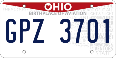OH license plate GPZ3701
