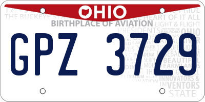 OH license plate GPZ3729