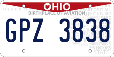 OH license plate GPZ3838