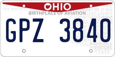 OH license plate GPZ3840