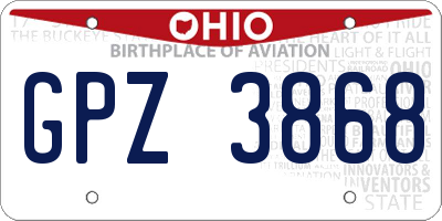 OH license plate GPZ3868