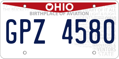OH license plate GPZ4580