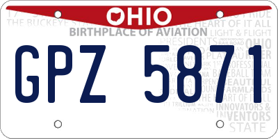 OH license plate GPZ5871